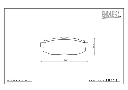 EP472 ENDLESS MX72 BRAKE PADS (REAR) (FOR FRS/86/BRZ 292MM FRONT DISC, VENTED REAR DISC)