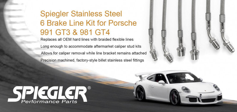 13.02.06902 SPIEGLER STAINLESS BRAKE LINES - PORSCHE FRONT AND REAR COMPLETE 6 LINE KIT